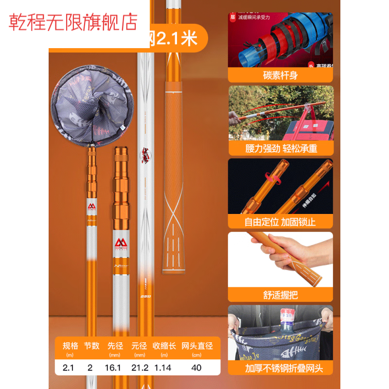 抄网全套大物抄网可折叠碳素抄网杆套装超轻超硬全套网头鱼护大物黑坑