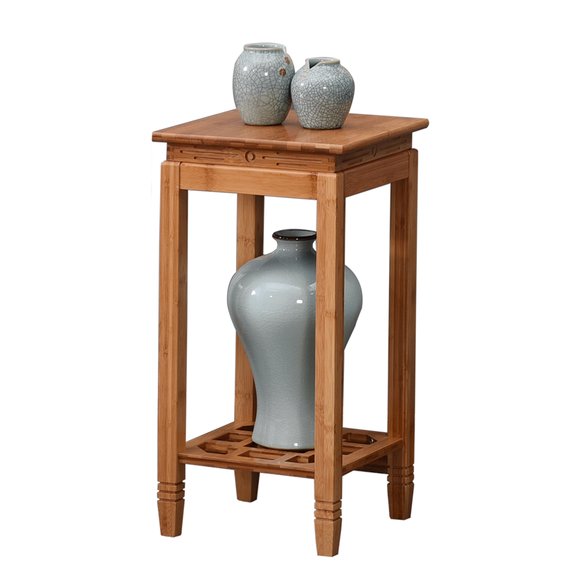 竹城鼎信新中式花架客厅实木花盆架子阳台置物架落地式摆件装饰架鱼缸架仿古花台单个花几室内绿萝盆栽架竹质 竹原色小号(30*30*60)