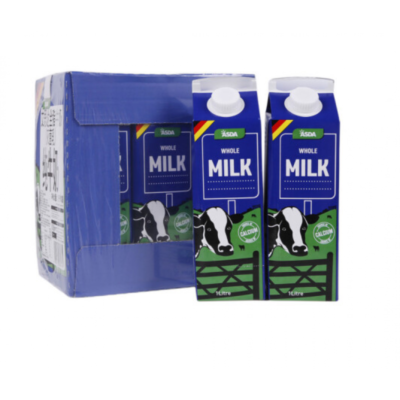 【扶沟馆】德原装进口牛奶ASDA艾斯达阿斯达全脂纯牛奶 1L*6盒箱 12盒