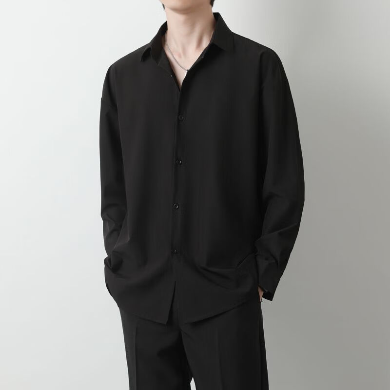 锦竞领证结婚证件照衣服情侣衬衫垂感黑色男长袖宽松秋季免烫西装套装