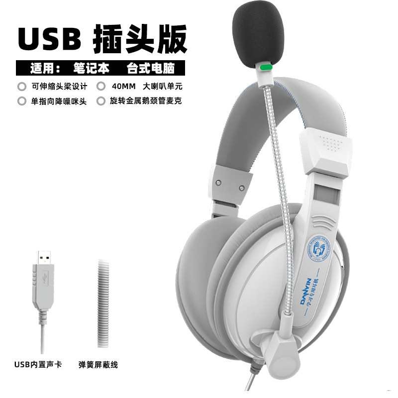 电音D3000 中学生英语听力听说考试耳机 头戴式电脑降噪口语人机对话带麦克风录音 中考USB声卡耳麦 白色 USB插头-电脑听说考试专用