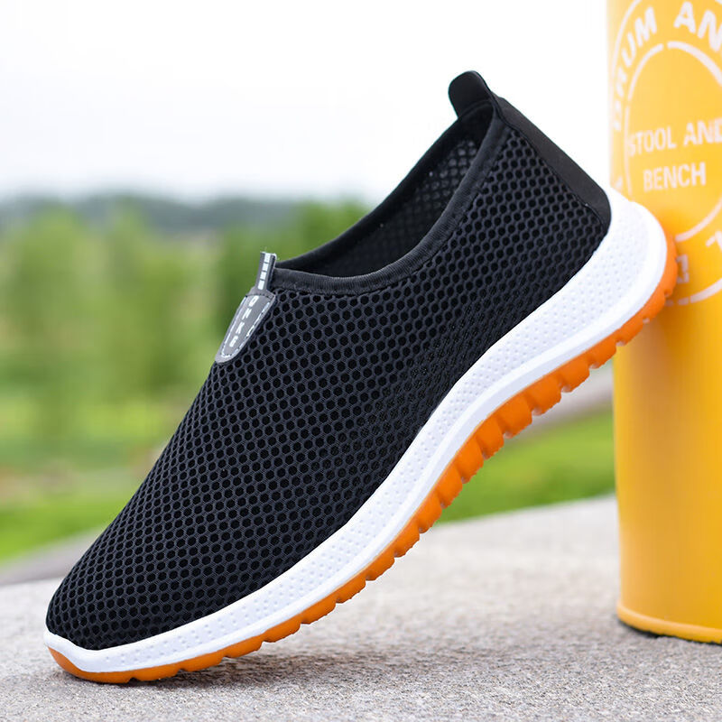 冉同无鞋带男鞋没有鞋带的运动鞋网鞋夏季网鞋男防滑耐磨鞋网面鞋软底