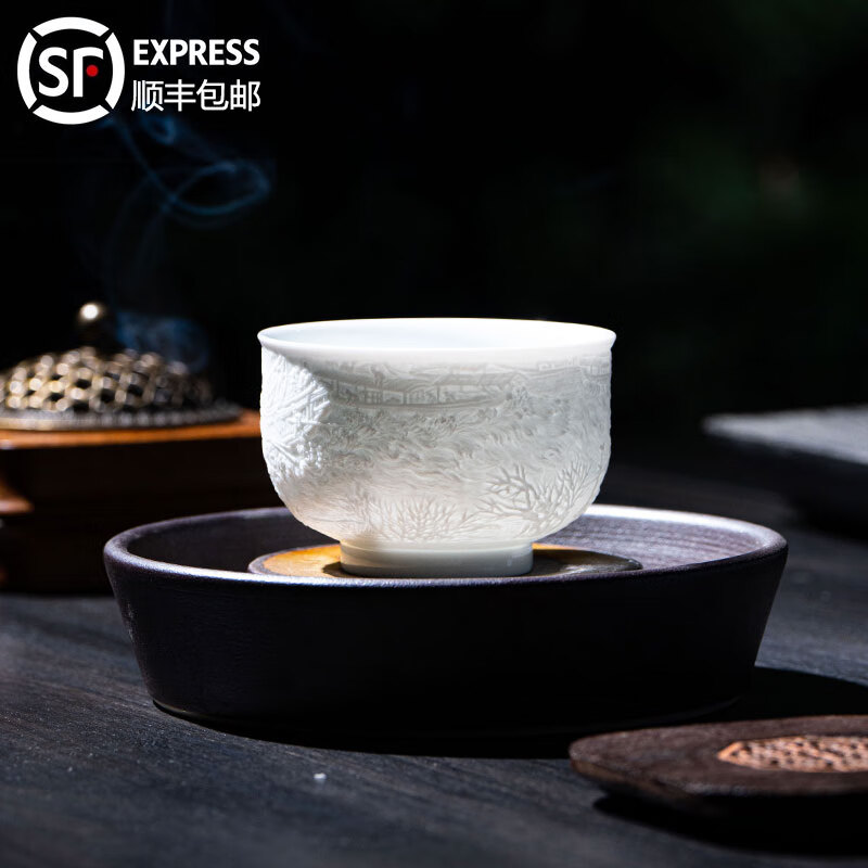 守勤堂景德镇陶瓷手工高端功夫茶杯茶具个人主人杯单杯办公室喝茶品茗杯 黄守良清明上河图主人杯 130ml