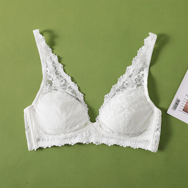乐真丝桑蚕丝内衣女显胸小无钢圈夏季薄款文胸大胸显小蕾丝胸罩 白色