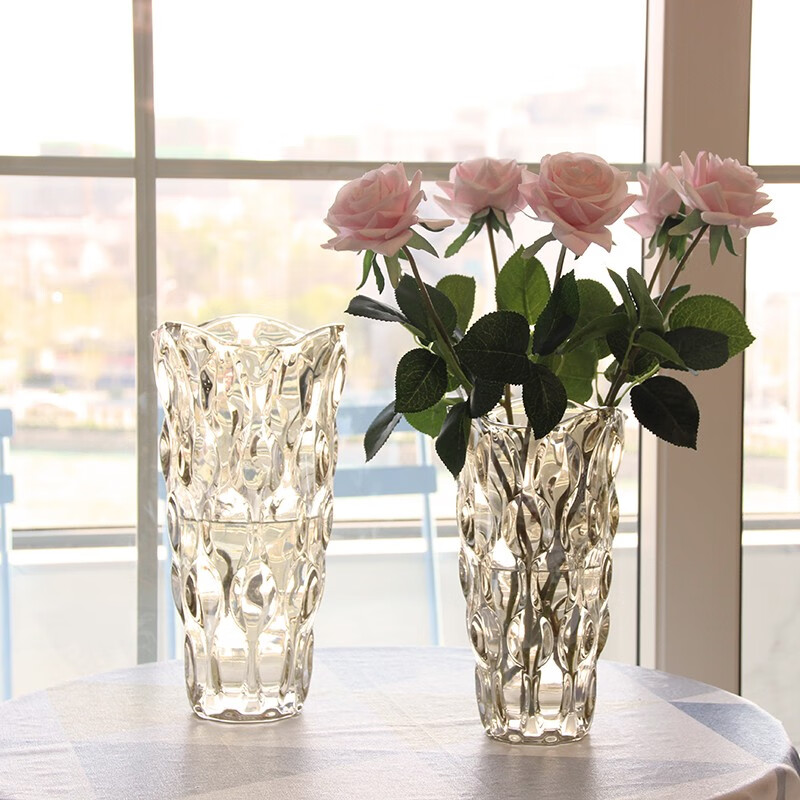 木丁丁 波西米亚玻璃花瓶 透明摆件客厅餐桌插干花器轻奢水晶北欧式玫瑰 波西米亚花瓶【小号香槟色】
