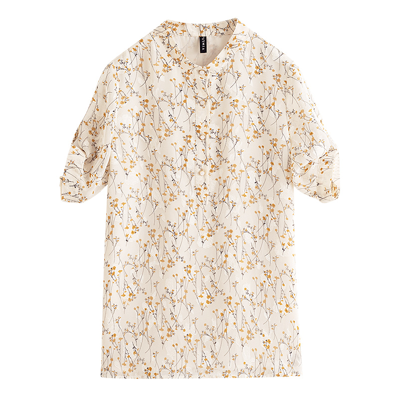 21夏新品 梵希蔓小立领碎花雪纺衫女21春夏新款设计感小众甜美小清新衬衫f7090 杏底黄花xl 雪纺衫历史价格