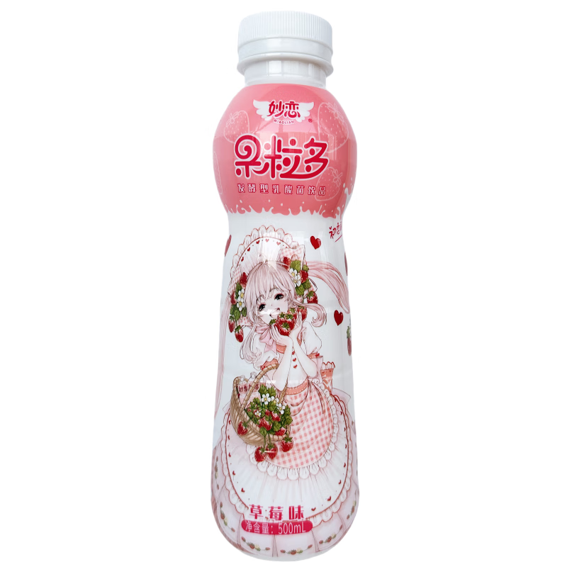 红允小洋人妙恋果粒多原味草莓味乳酸菌饮品500ml瓶装发酵型果粒饮料