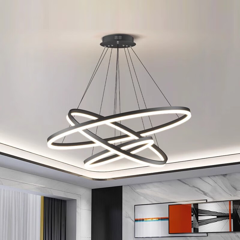 灯诺堡2026款北欧吊灯现代简约大气环形餐厅灯led灯极简创意大厅主灯 五圈大号100+80+60+40+30 小爱同学