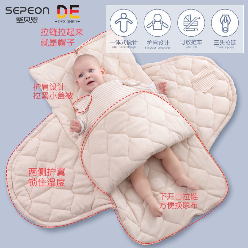 圣贝恩（sepeon）新生婴儿睡袋初生宝宝秋冬防踢防惊跳抱被儿童睡袋纯棉用品 秋冬款】宇航员【护肩护肚温度】 M码（90*50cm）3-12个月宝宝