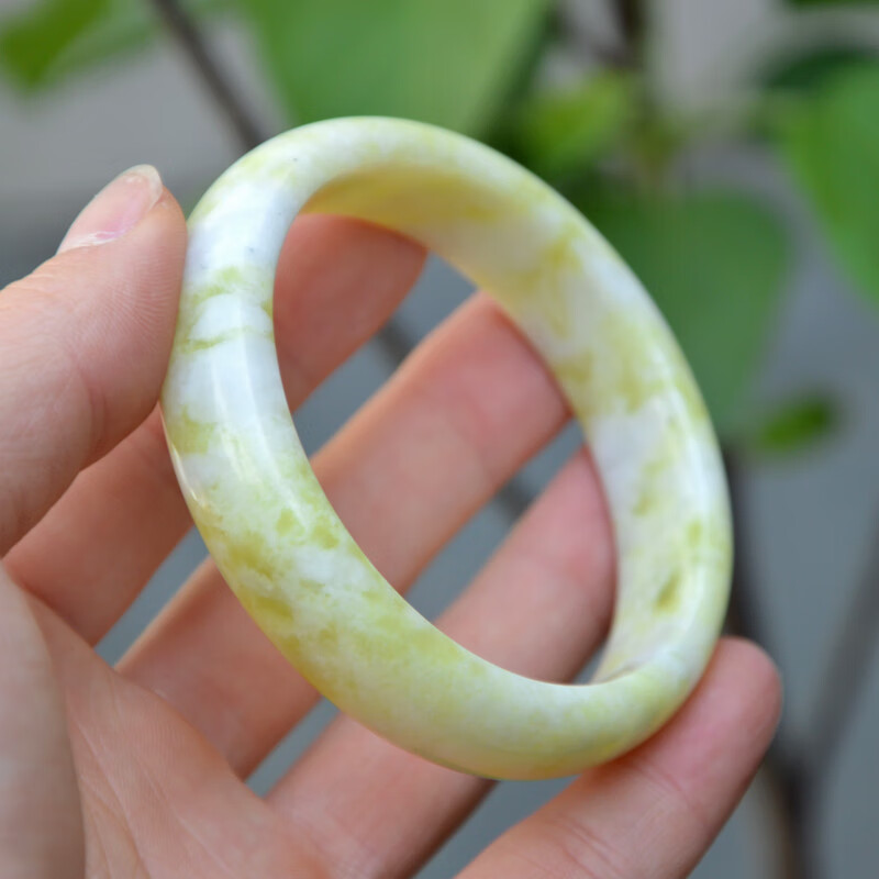 歌盼 天然陕西蓝田玉手镯 江花玉夏天女性手饰时尚简约饰品送妈妈