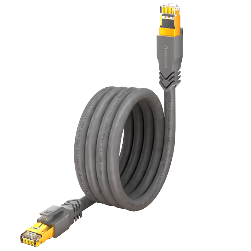 安普康（AMPCOM） 超六类双屏蔽网线万兆电竞5G机房工程级成品跳线CAT6A7八类网络连接线定制 万兆七类10Gbps过测 灰色 25米
