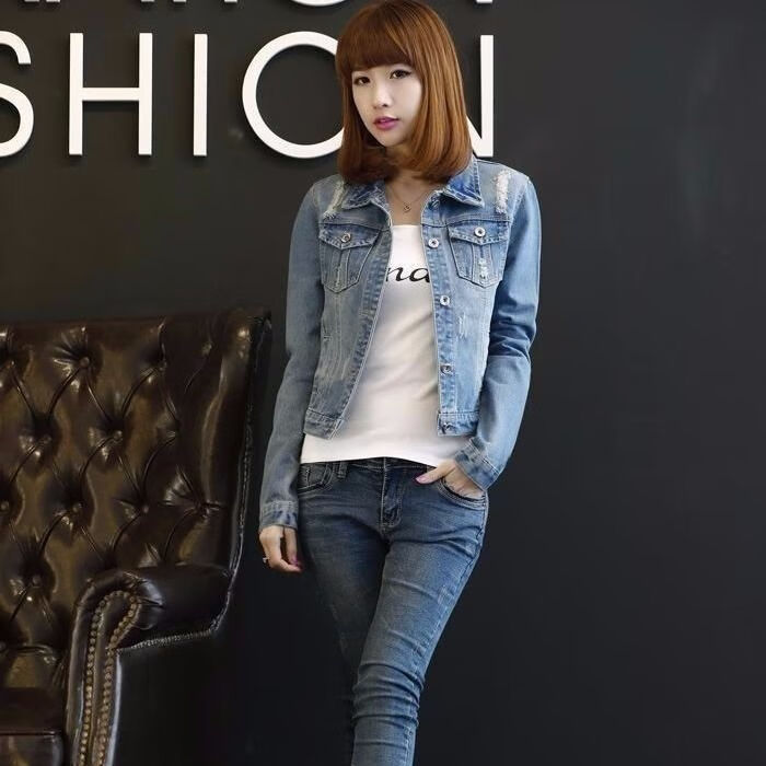 fshe新款牛仔外套女2024韩版修身气质百搭小个子时尚个性短款长袖上衣