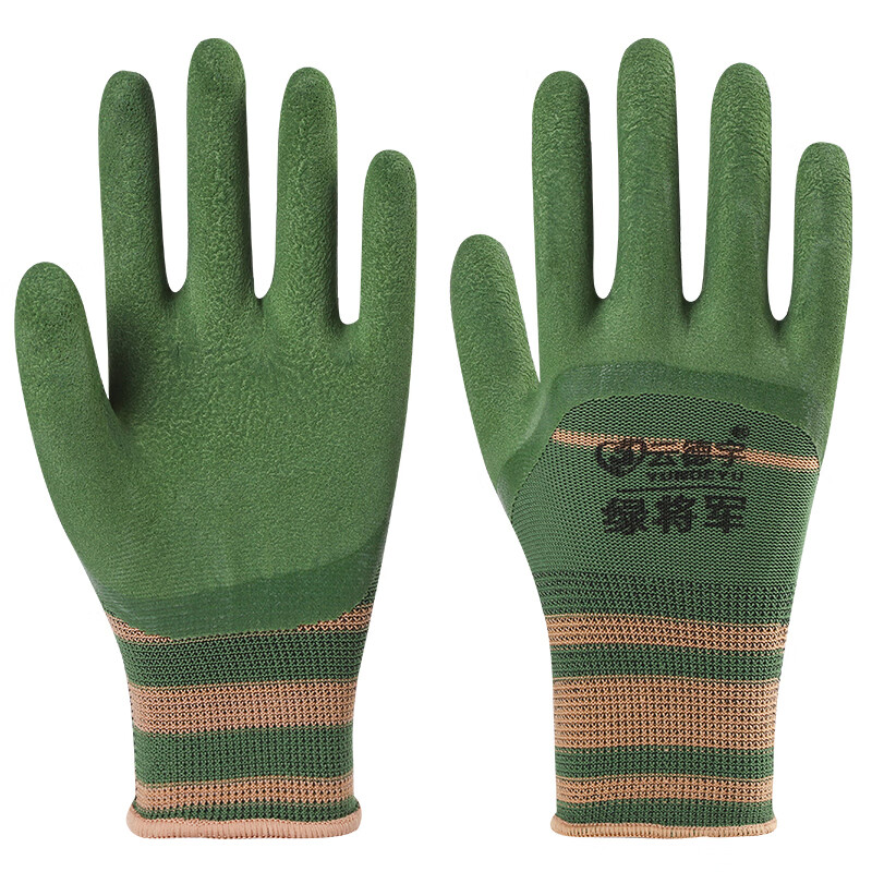 透气轮胎橡胶发泡王绿将军手套劳保耐磨防滑弹力劳动干活工作防护 绿