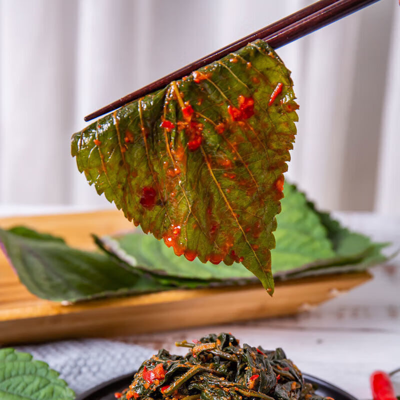 憨豆熊东北苏子叶咸菜泡菜朝鲜下饭菜韩国酸辣味韩族紫苏叶手工小菜