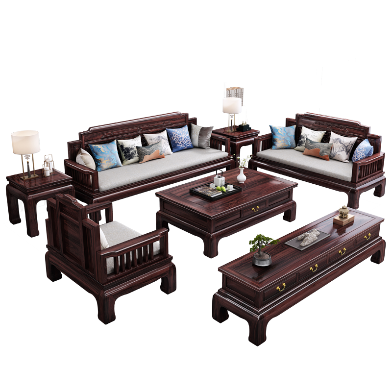 景腾 沙发 新中式乌金木实木沙发客厅大户型明清古典中式1+2+3组合套装中国风家具 配套角几