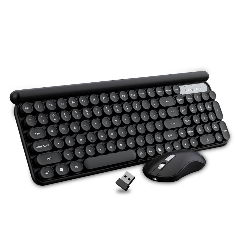 狼途键盘高端商务无线2.4G朋克键盘鼠标套装充电静音电脑笔记本办公 LT400电池黑(静音版)