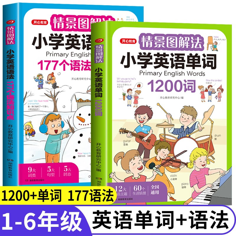 情景图解法小学英语语法+单词全2册 小学生一二三四五六年级英语语法知识大全必背单词高频词汇记背神器音标入门自学零基础汇总表怎么看?