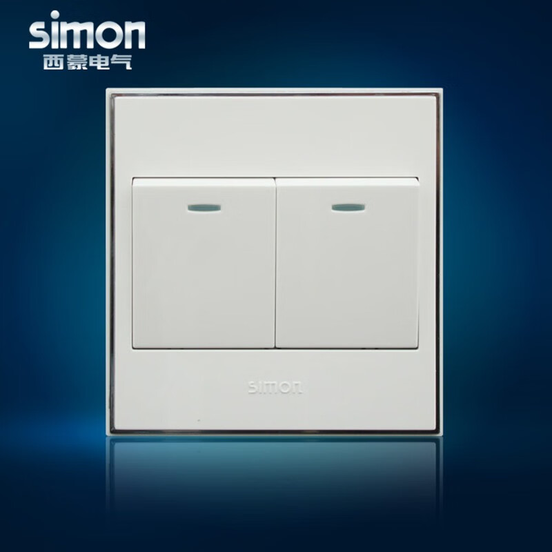 西蒙二位多控开关面板暗装墙壁电源86型中途换向56系列带银边