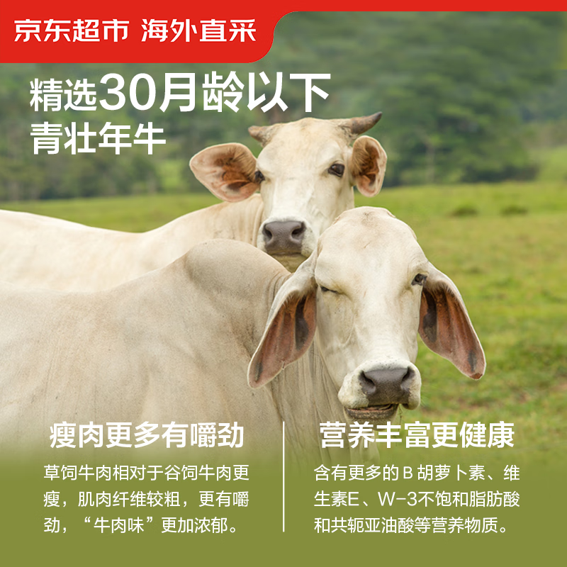 京东超市 海外直采原切草饲眼肉牛排1kg（5片装） 轻食健身减肥减脂
