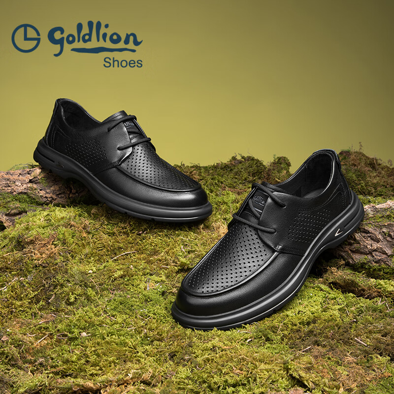 金利来（Goldlion）凉鞋男鞋皮鞋男夏季休闲鞋冲孔透气驾车休闲皮鞋男士皮鞋 黑色 42