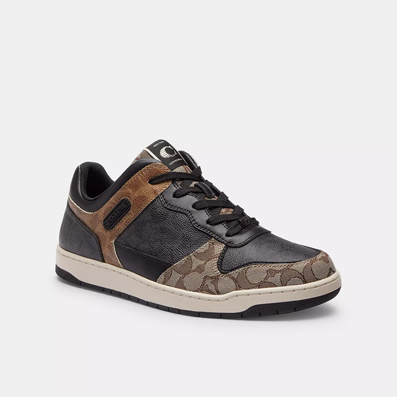 蔻驰(coach)24春季新款男鞋 c201 经典印花复古百搭男士休闲板鞋 黑色