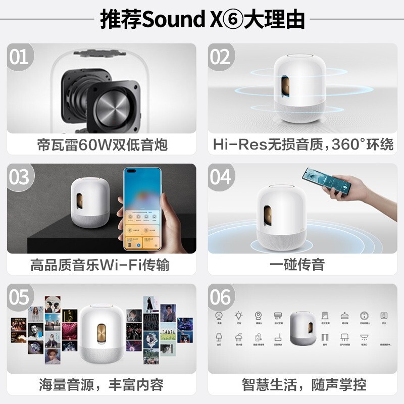 【七仓发次日达】华为智能音箱Sound X无线蓝牙音响幻彩光随声动帝瓦雷8单元三分频分布式音响系统  soundx白金版【送晒单大礼包】2019款