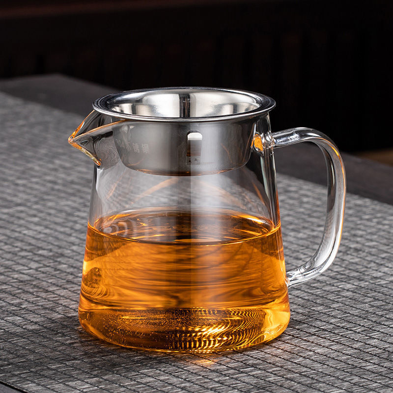 旭豹特厚木把玻璃公道杯茶漏一体茶器功道分茶杯茶海茶壶加厚耐热侧把 特厚-360ML木把泡茶壶