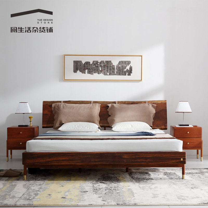 阅生活 大师设计 实木床1.5米1.8米 双人床现代简约卧室 经济型 落地床 乔木大床1.8米-90号-招招舟子