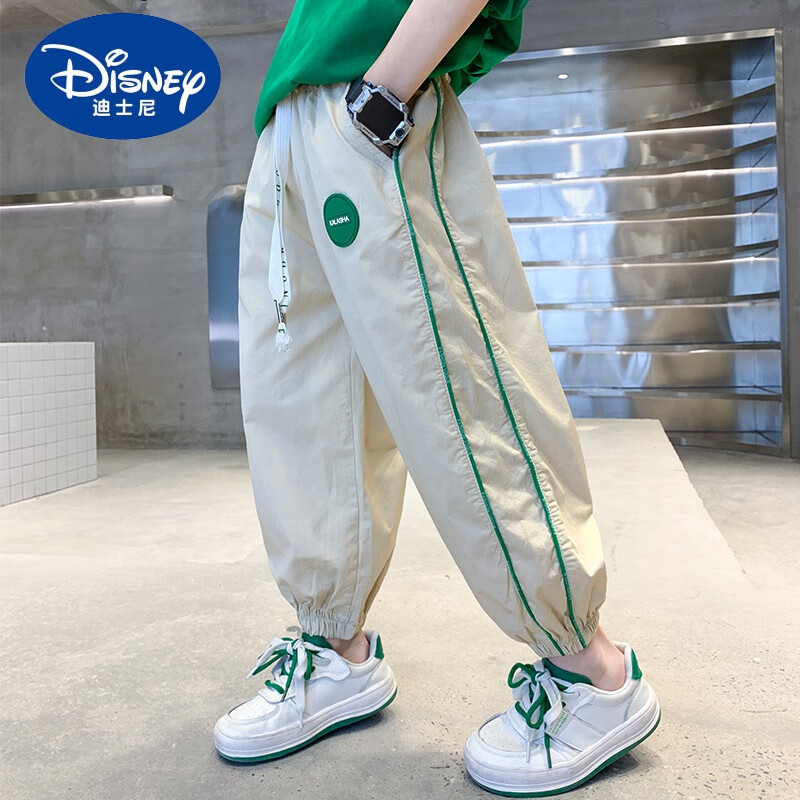 迪士尼（Disney）男童裤子夏款薄款2025新款儿童夏季防蚊裤中大童潮男孩春秋运动裤 卡其色【夏款】 130 建议5-6岁