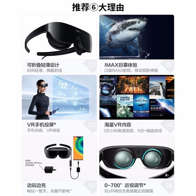 【全国七仓次日达】华为VR眼镜Glass智能眼睛cv10手机投屏成人3D体感游戏机一体机AR 亮黑色【晒单送蓝牙体脂秤】