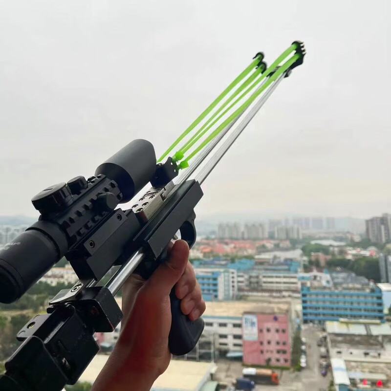 9代钢托野战狼直杆弹弓高精准70拉锯皮筋枪伸缩弹弓杆圆扁两用弓 裸弓