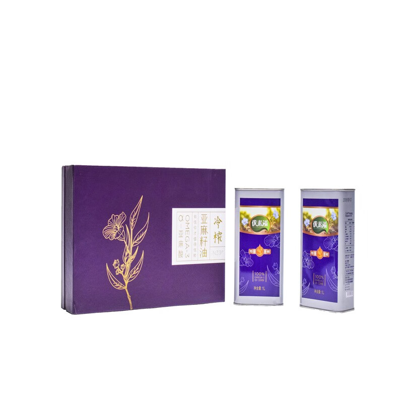 优素福冷榨亚麻籽油1lx2双支礼盒装 紫色
