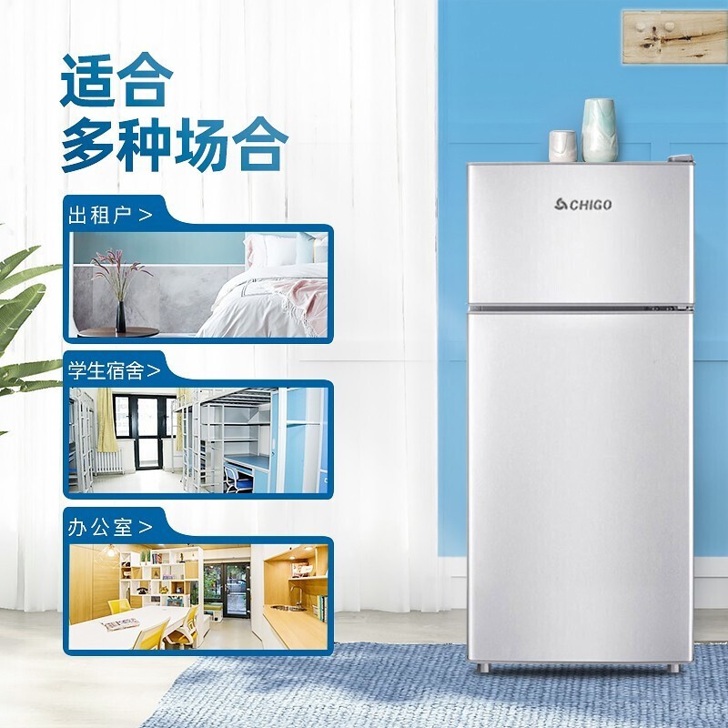 志高（CHIGO）双门小冰箱小型迷你电冰箱家用二门冷藏冷冻宿舍租房公寓小户型两开门式双开门京品家电器 43P128双门银色【冷藏冷冻+三天仅约一度电】
