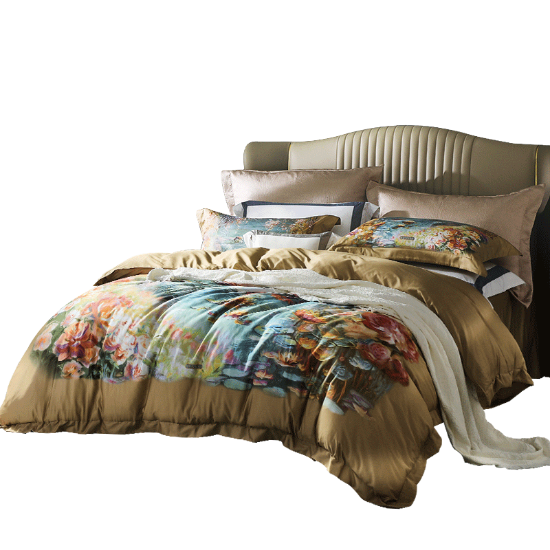 富安娜床上四件套纯棉 100s新疆长绒棉数码印花高端油画套件203*229cm