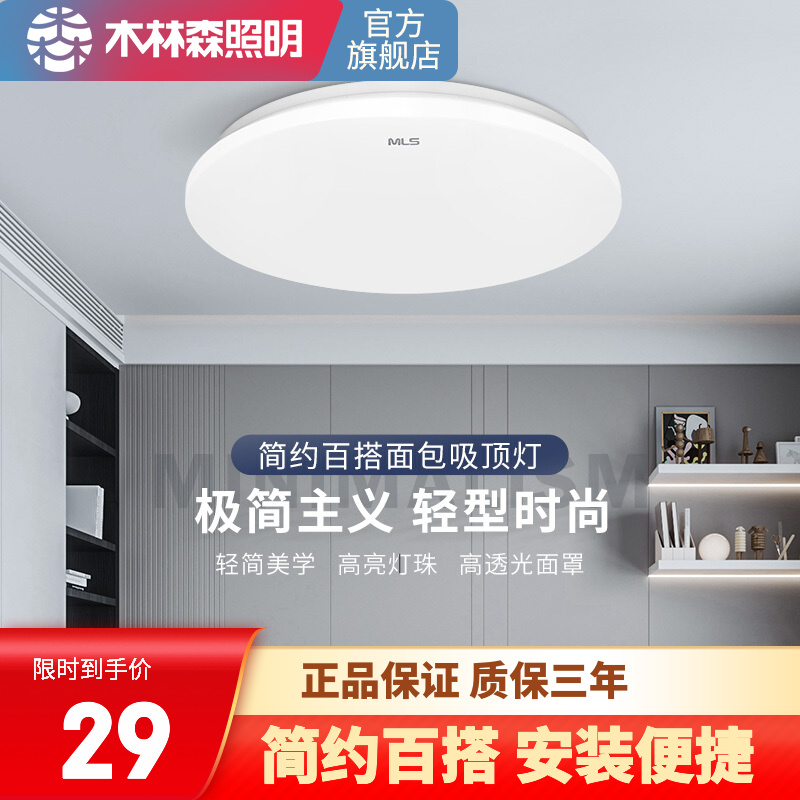 木林森照明 LED吸顶灯 卧室现代简约阳台厨房间卫生间走廊过道灯具高效节能护眼 12瓦单白光 265*70mm