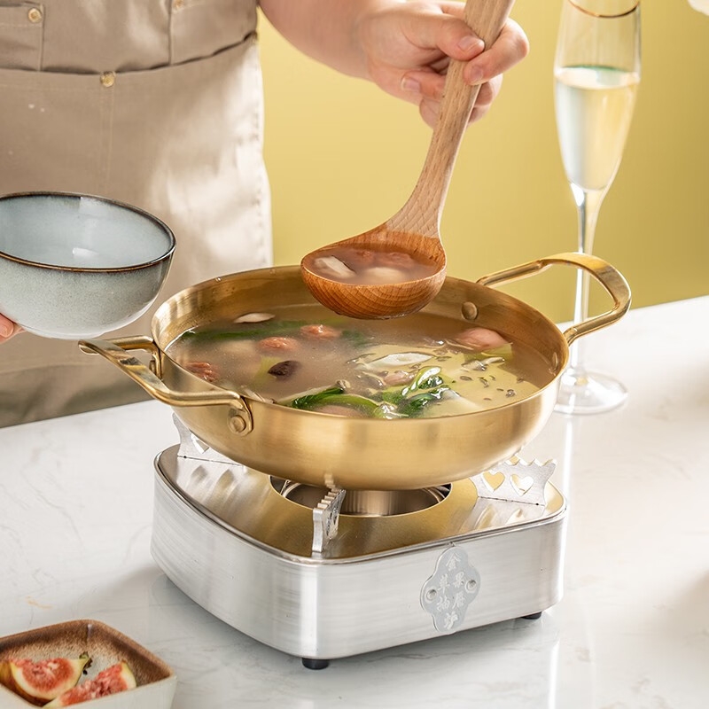 耐持干锅锅具固体酒精炉小火锅家用套装韩式金色不锈钢锅仔锅专用底座 金色抽屉炉+26cm有盖干锅