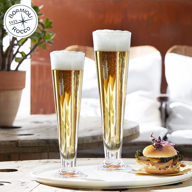 bormioli rocco进口水晶啤酒杯 小众奖杯型酒吧无铅玻璃倒三角设计