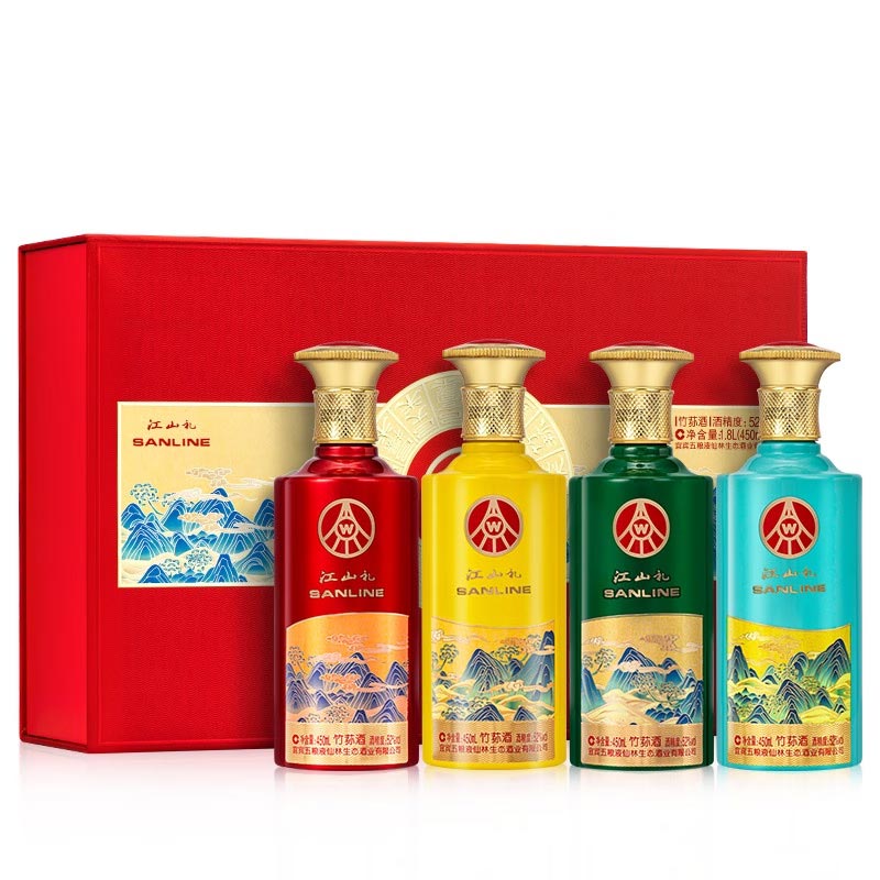 五粮液仙林生态 江山礼 植物类露酒竹荪酒 52度 450mL 4瓶 礼盒装