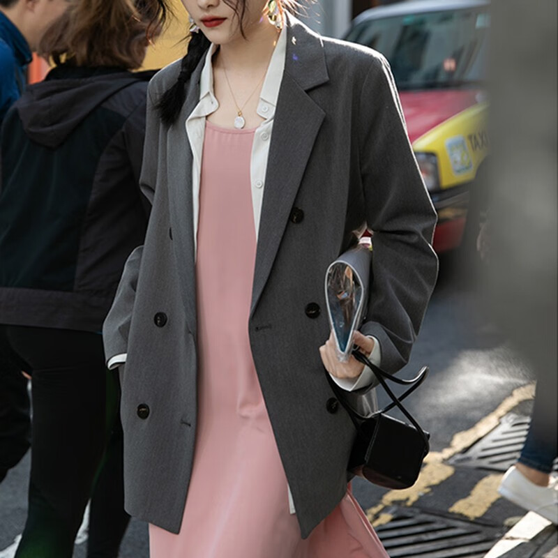 翊尚美休闲小西装外套女春季新款设计感小西服职场通勤穿搭小个子女装 粉色 【高品质免烫抗皱面料】 S 【推荐80-90斤】