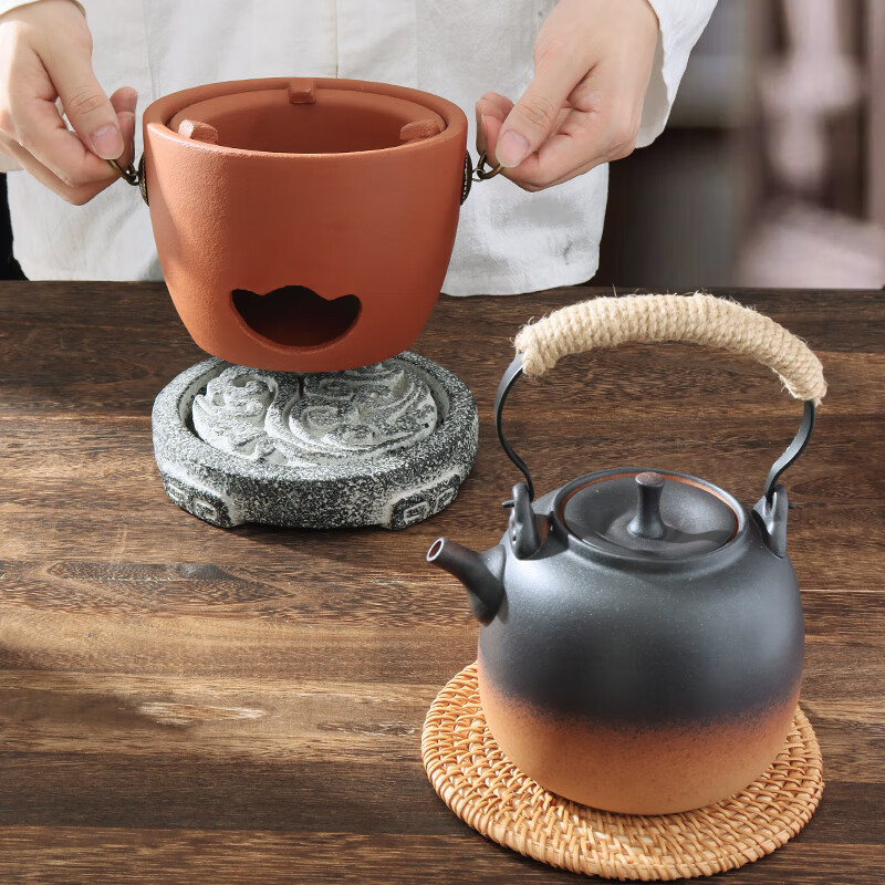 棉小城手工小炭炉红泥工夫茶炉橄榄碳炉陶瓷提梁壶潮汕中式复古围炉煮茶 单炉【红泥元宝炭炉】