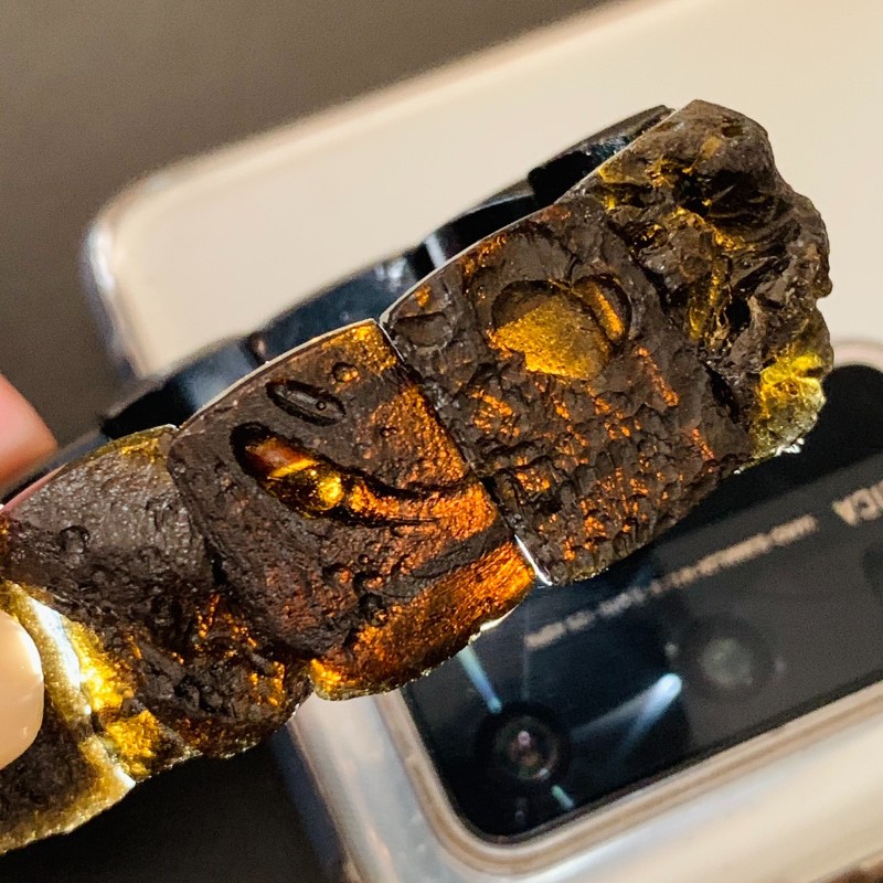 默奢 天然雷公墨手链 情侣 黑手排 泰国玻璃陨石手牌 能量 图片色