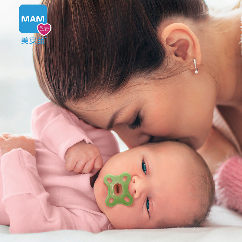 美安萌MAM comfort全硅胶安抚奶嘴一体0-6个月新生儿婴儿超软新扁头超轻 湖蓝色 0-3个月 1只装