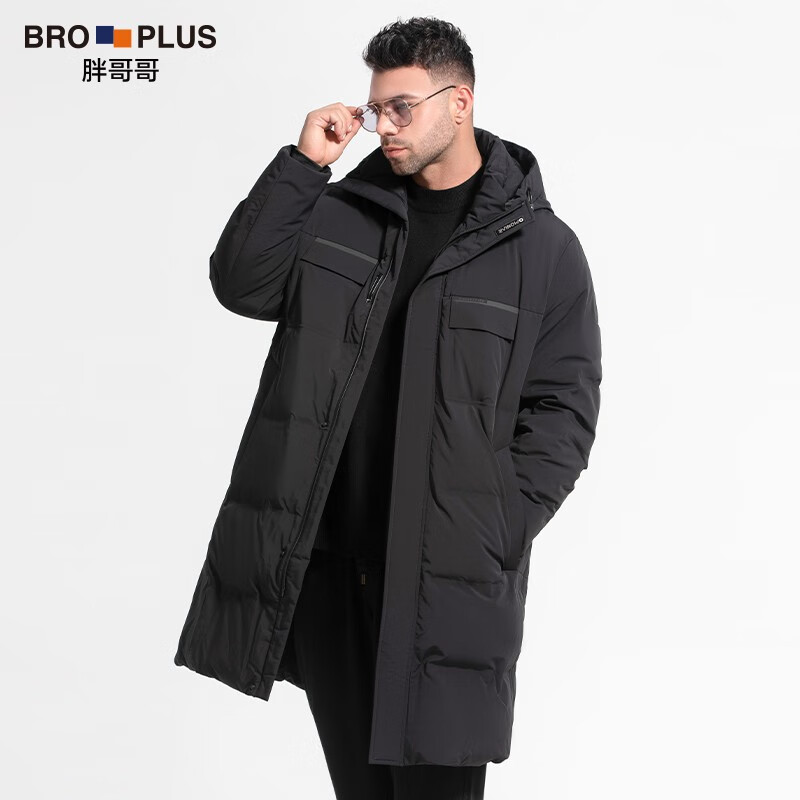 中长款冬季加肥加大胖子肥佬加厚保暖连帽外套 黑色 175【120-140斤】