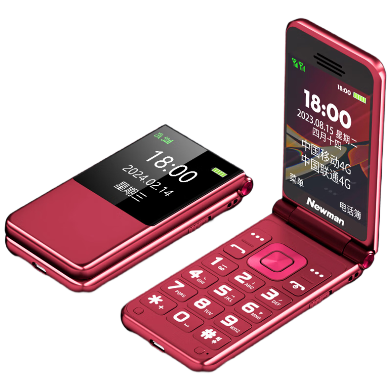 纽曼（Newman） 翻盖老年人手机 超长待机4G老年机 2.8英寸大字体大声音大按键老人手机 学生备用功能机 酒红色