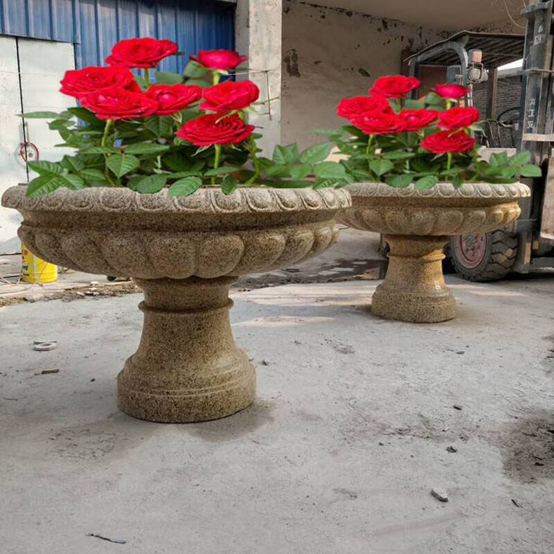 瀛乐石雕花盆花岗岩石材欧式花钵鱼缸流水摆件庭院花园石头大石缸水缸