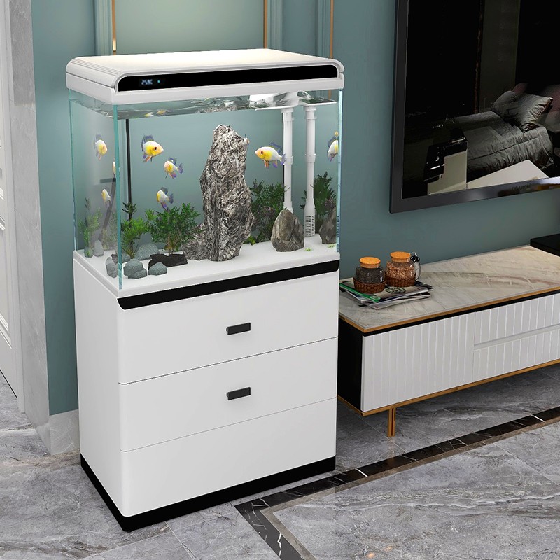 森森客厅新款超白玻璃金鱼缸中型水族箱免换水小型底滤落地带柜 HEW-800D底过滤鱼缸（单侧上下水）