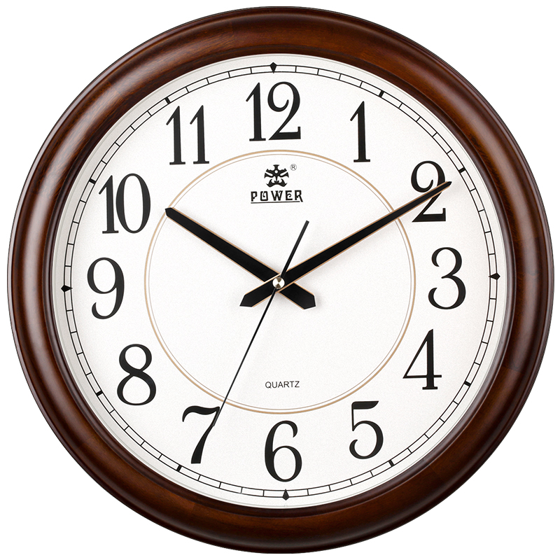 POWER霸王实木挂钟 中式简约时钟创意挂墙电子钟客厅 15英寸1893DKS1
