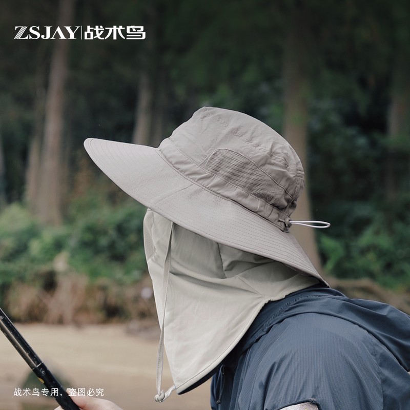 战术鸟(冰丝面罩)男士钓鱼防晒遮阳帽太阳帽户外爬山徒步渔夫帽子 009款-卡其（冰丝面罩） 大码（58-60cm）