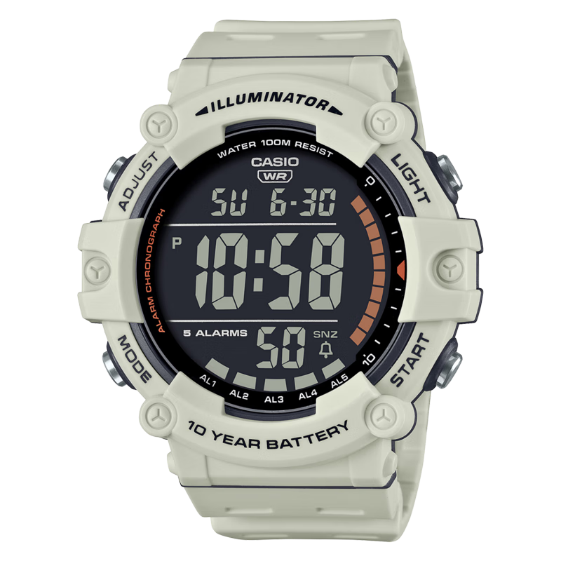 卡西歐（CASIO）復(fù)古小方塊多功能戶外防水男士手表AE-1500WH-8B2VDF 米白色