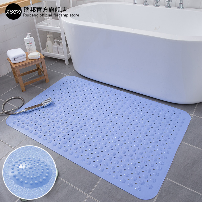 Rui.B浴室防滑垫孕妇老人洗澡淋浴房按摩吸盘防滑防摔垫卫生间防滑地垫 蓝色 80*120cm大尺寸